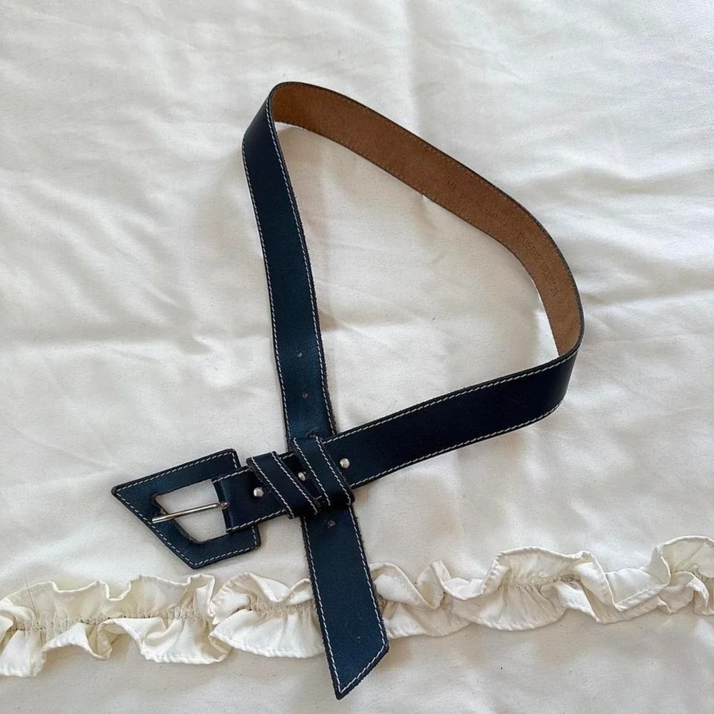 80s‎ robbie nelson navy genuine leather belt size medium large